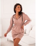 Rochie hanorac dama cu dungi si gluga cappuccino FI657 - Magazin online - Boutique